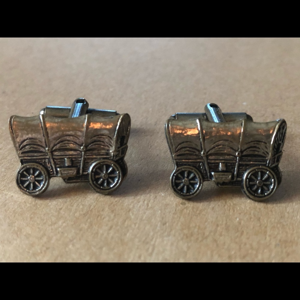 Vtg 70s Conestoga Covered Wagon Cufflinks